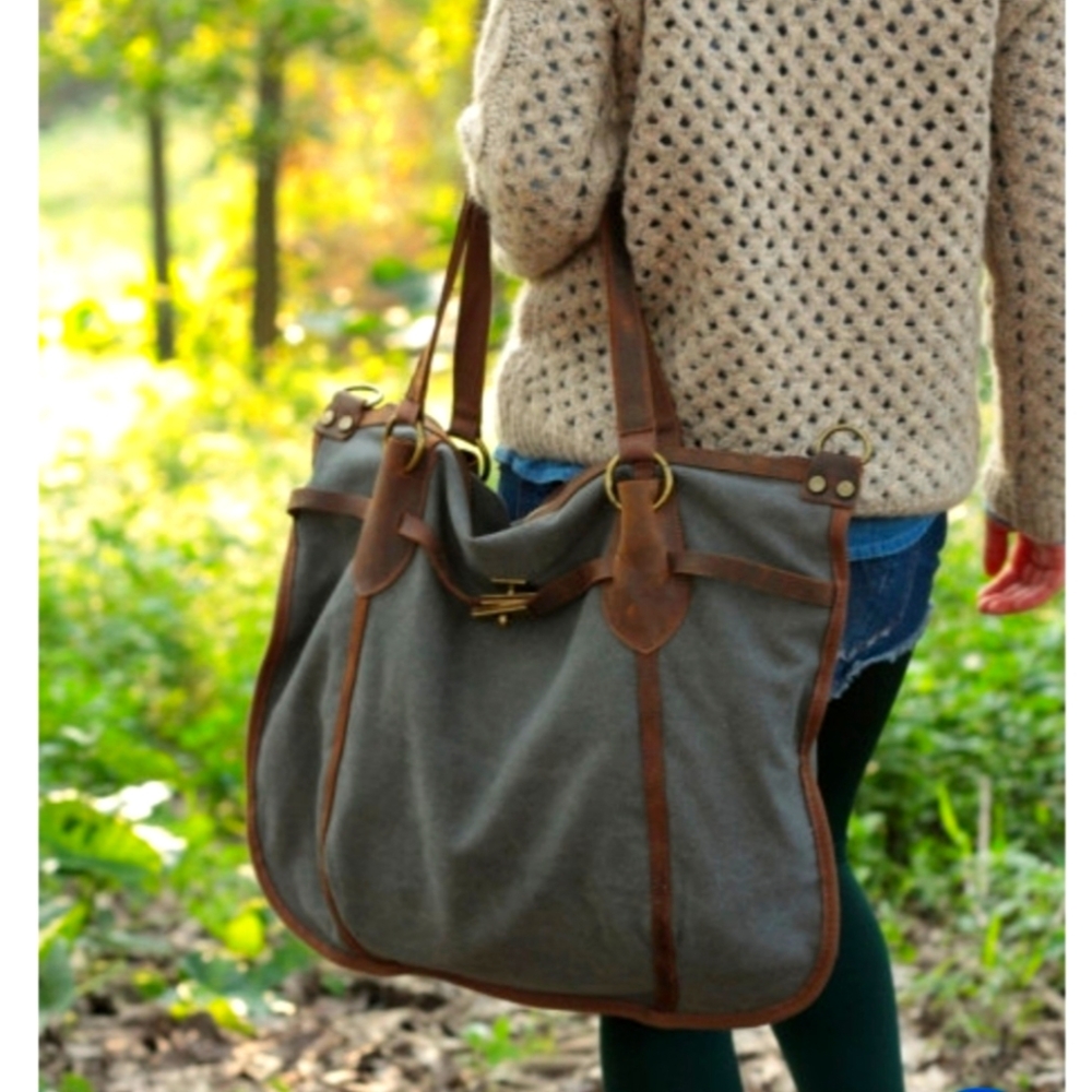 Gray and Brown Cavas HoboTote Bag